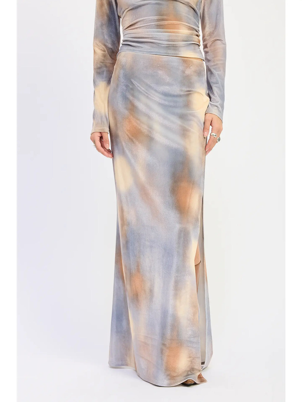 Low Rise Velvet Maxi Skirt with Slit