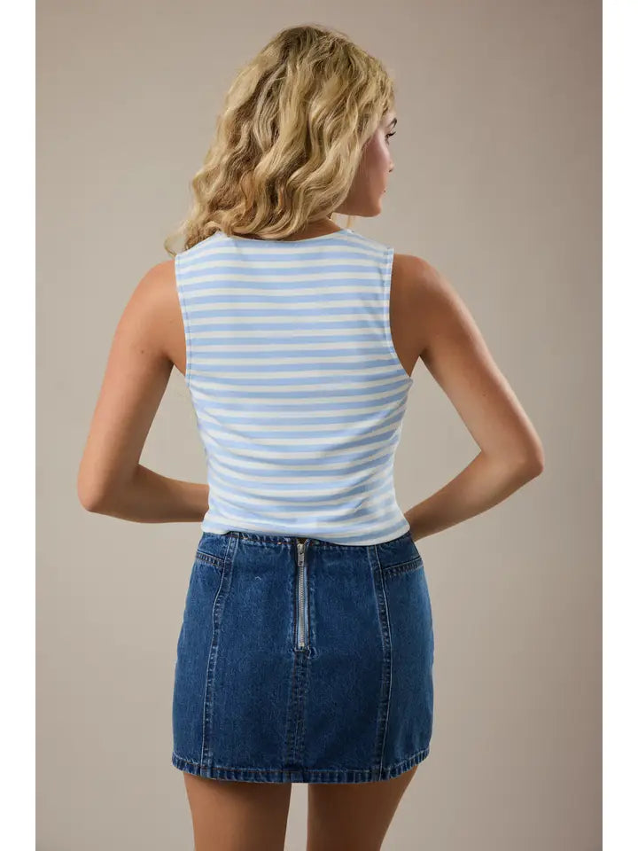 Sleeveless High Neck Stripe Knit Top