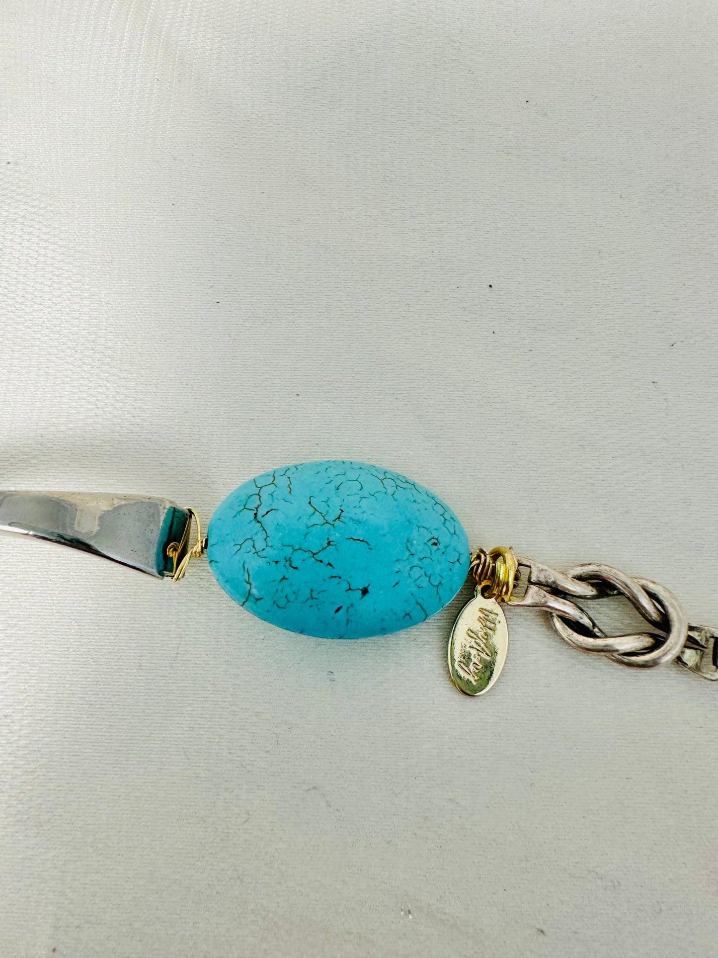 LS Upcycled Vintage Watch Band Turquoise Stone Bracelet