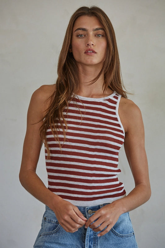 Knit Sweater Viscose Polyester Ribbed Striped Tank