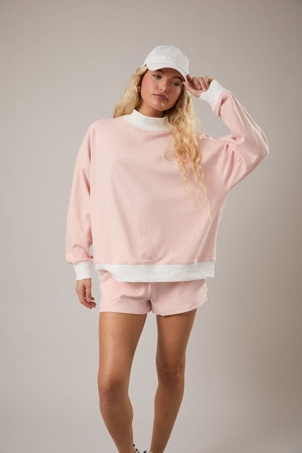 MOCK NECK STRIPE SWEATSHIRTS TOP
