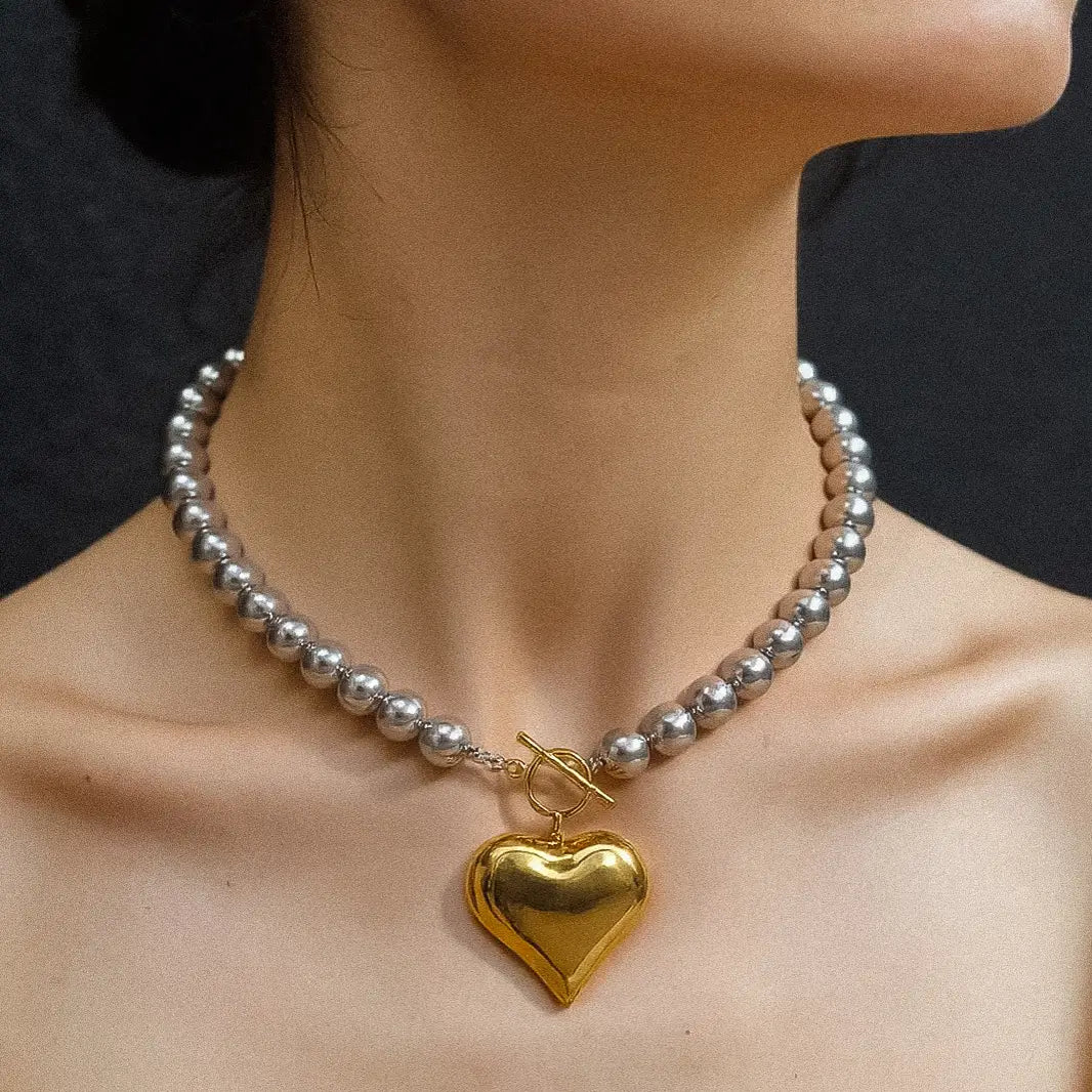 Raissa 18K Gold Two Tone Heart Necklace