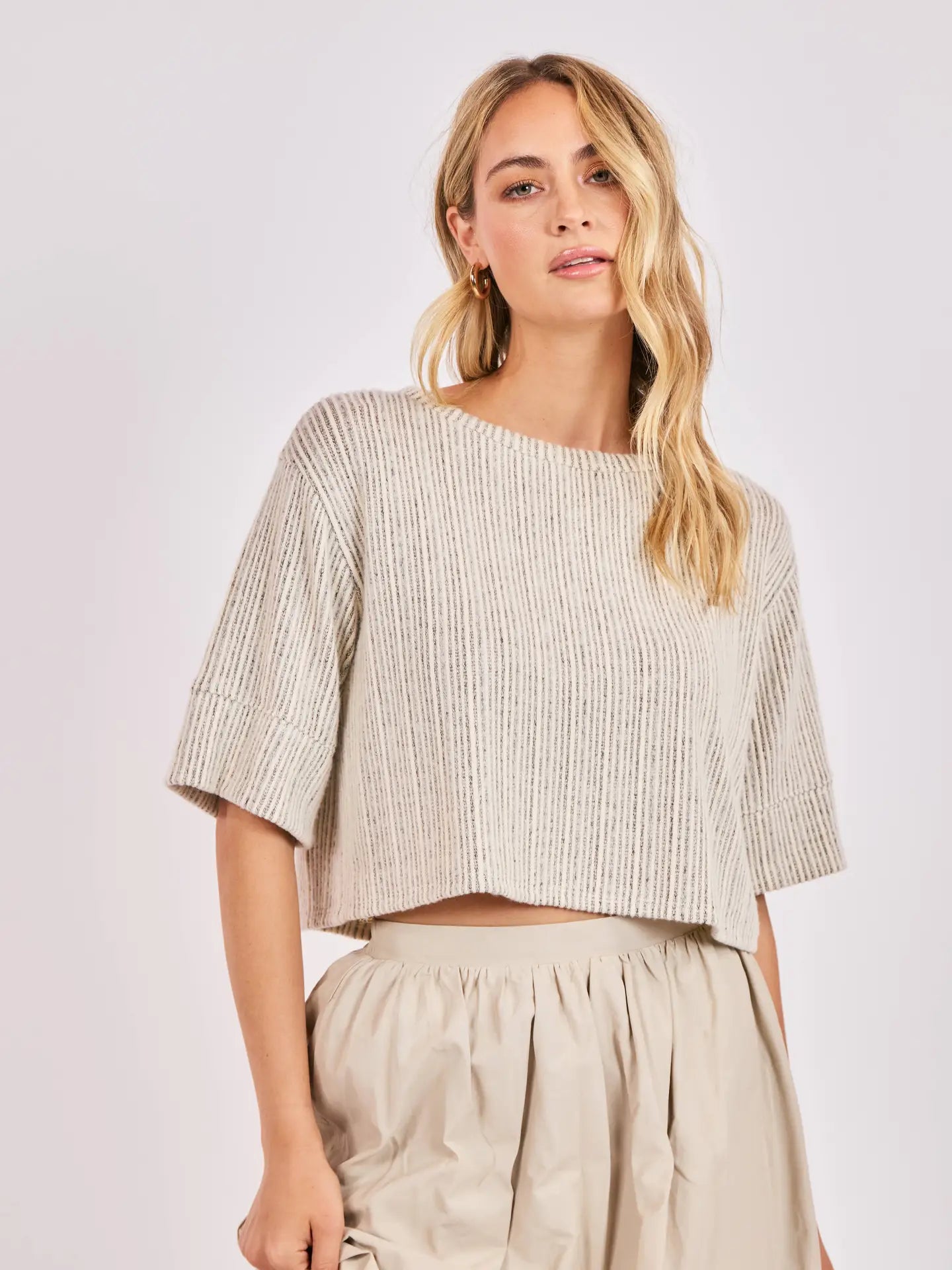 Sadie & Sage Arden Stripe Boxy Crop Tshirt