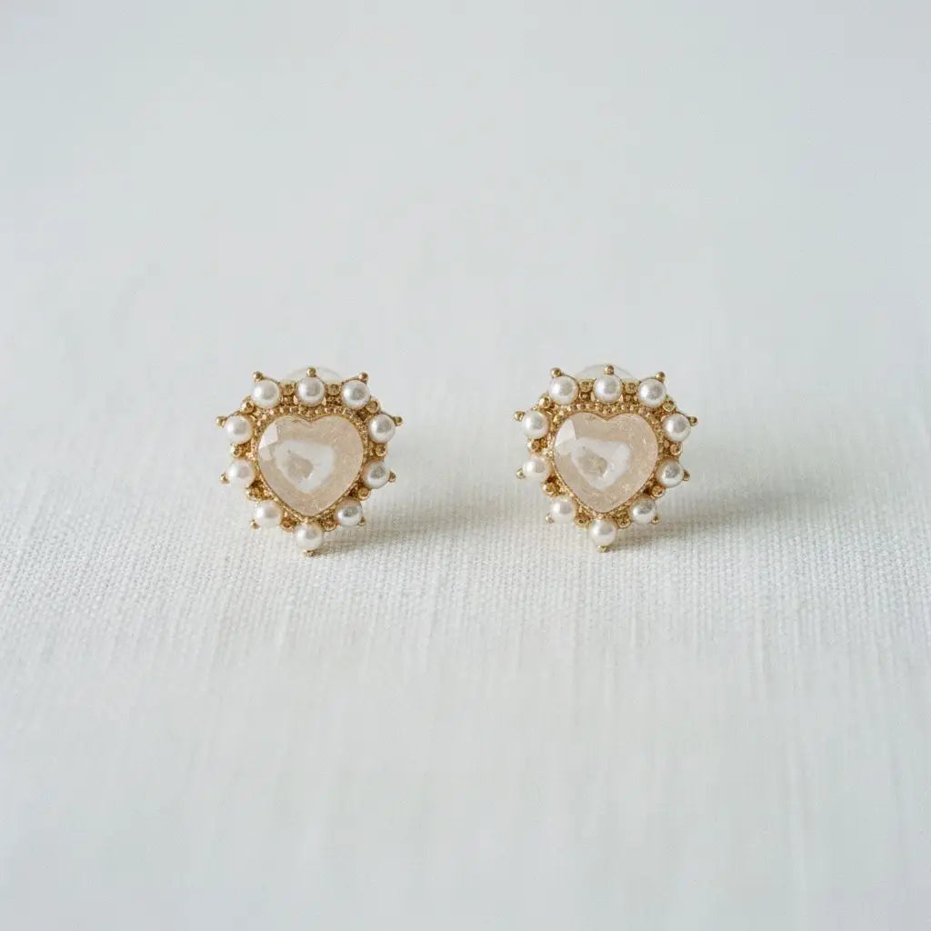 Heart-Shaped Gemstone Stud Earrings