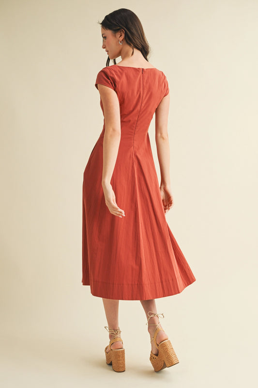 Square Neck Cap Sleeve A Line Dress