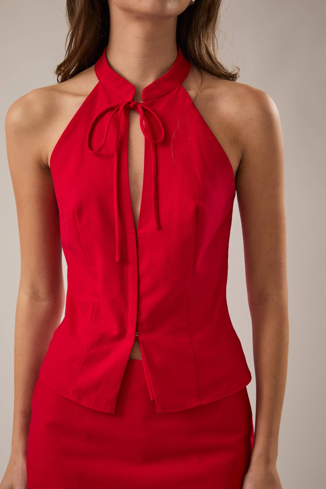 MANDARIN COLLARED HALTER TOP