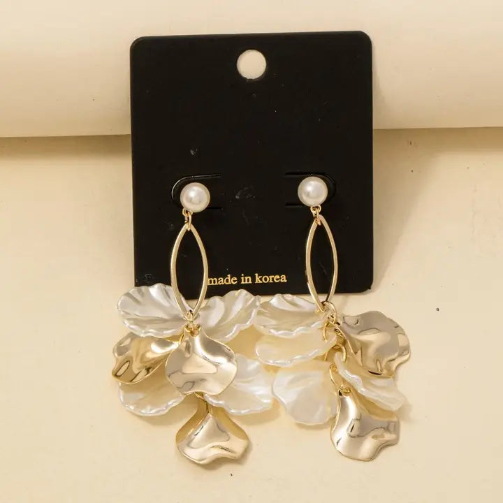 Metallic and Pearly Petal Charms Dangle Earrings