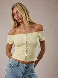 Off Shoulder Short Sleeve Buttoned Top