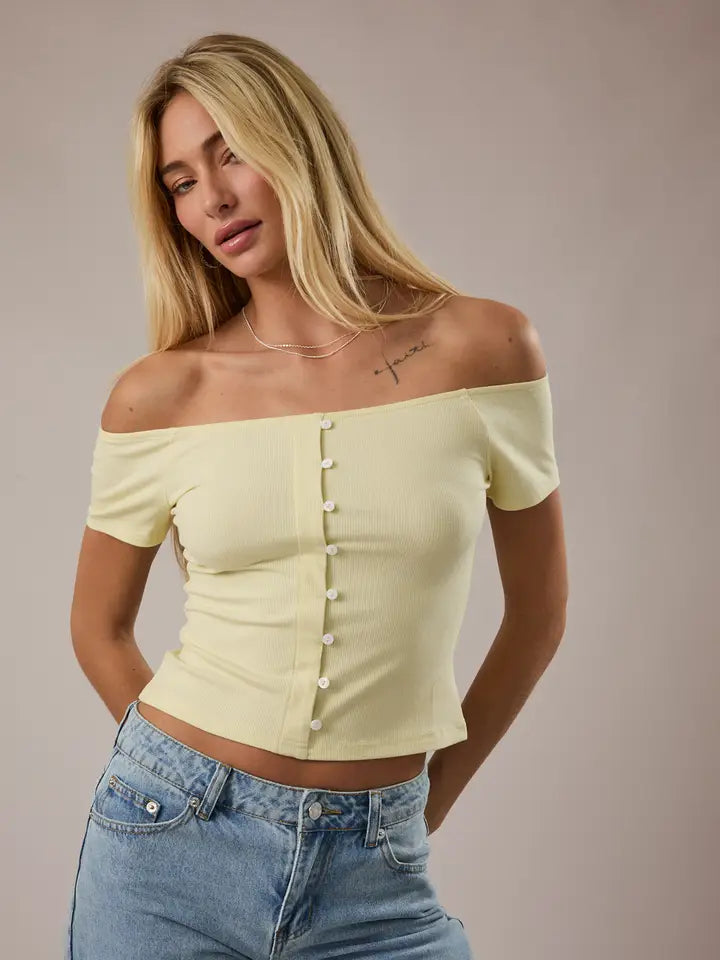 Off Shoulder Short Sleeve Buttoned Top