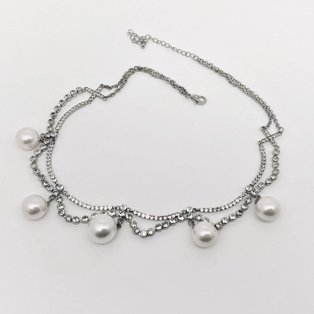 Pearl Pendant Inlaid Rhinestone Necklace