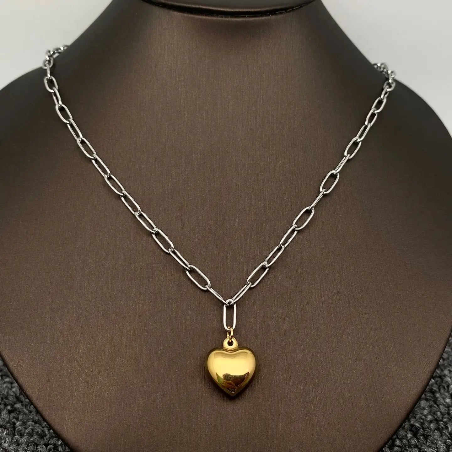 18K Gold Plated Heart Charm Steel Chain Necklace