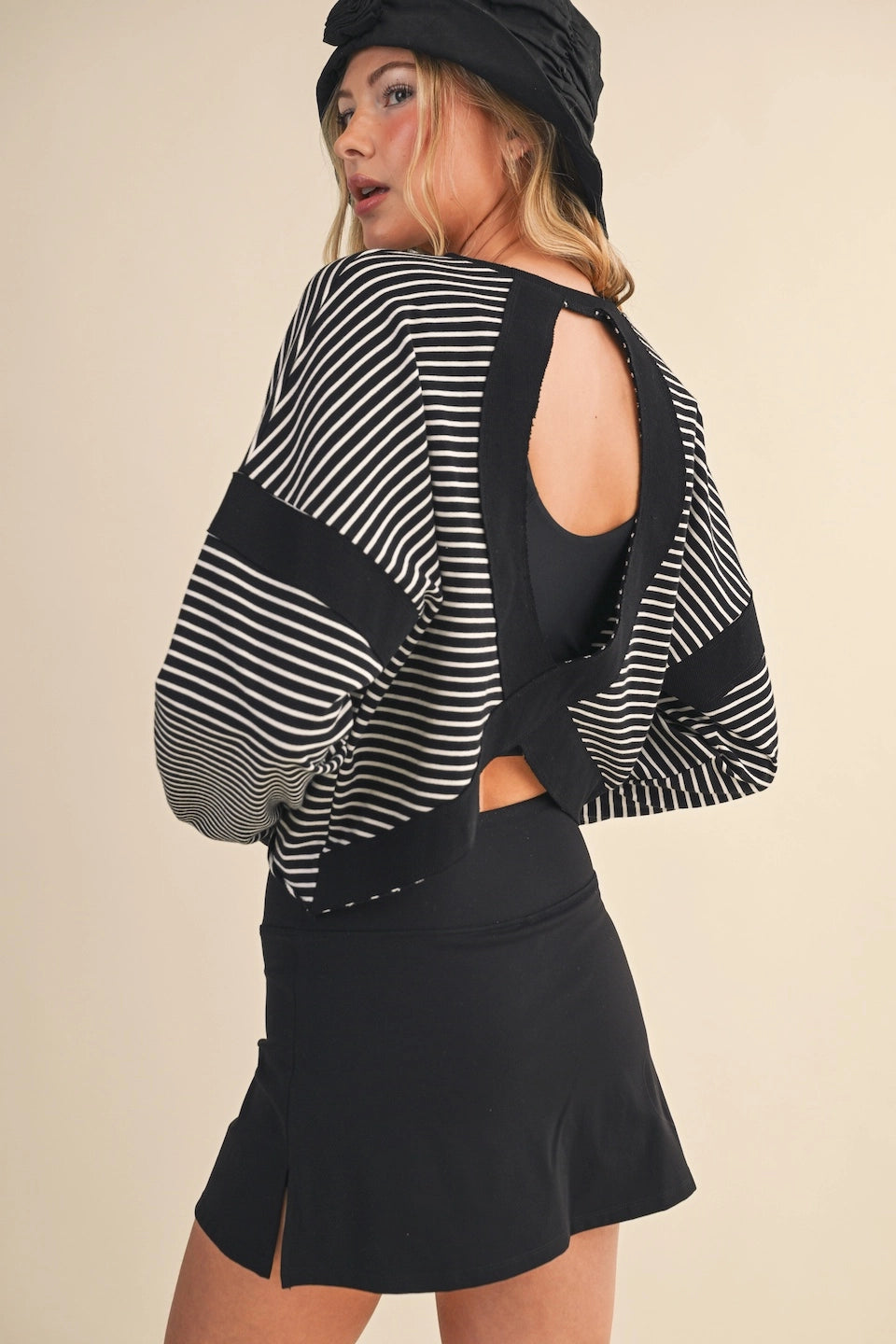 Striped Cutout Back Layering Sweatshirt