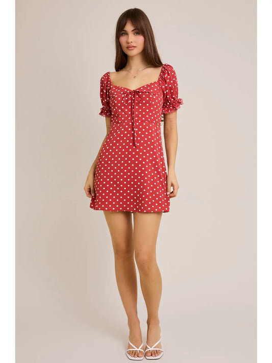 Short Sleeve Mini Dress in Polka Dot
