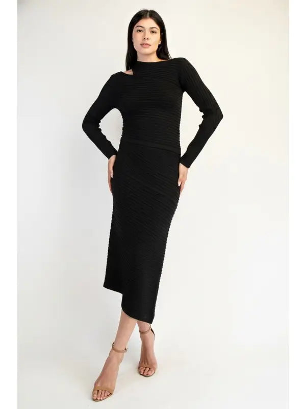 Asymmetric Hem Sweater Midi Skirt