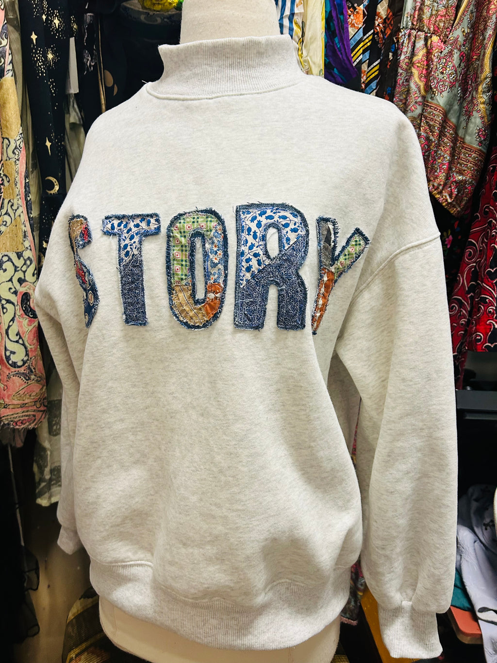 OOAK Patchwork Story Sweatshirt
