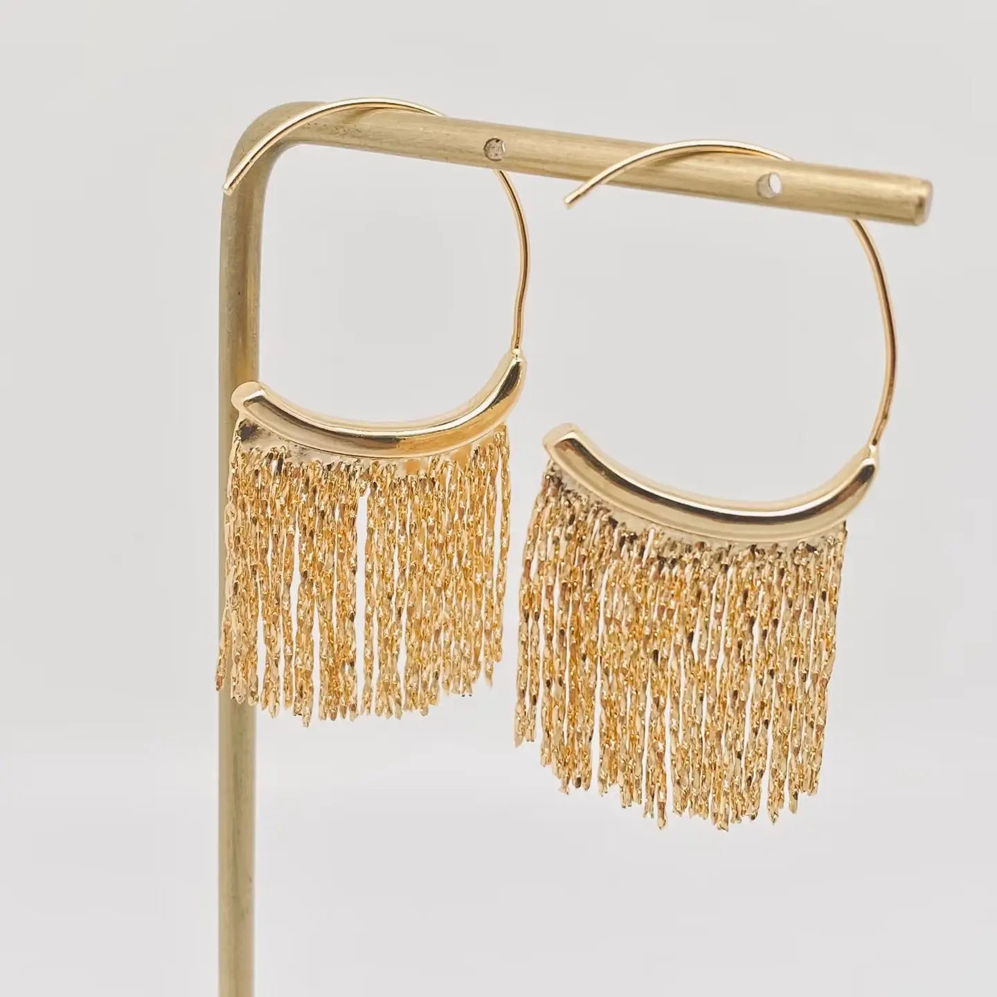 Gold Plated Metal Chain Tassel Hoop Earrings