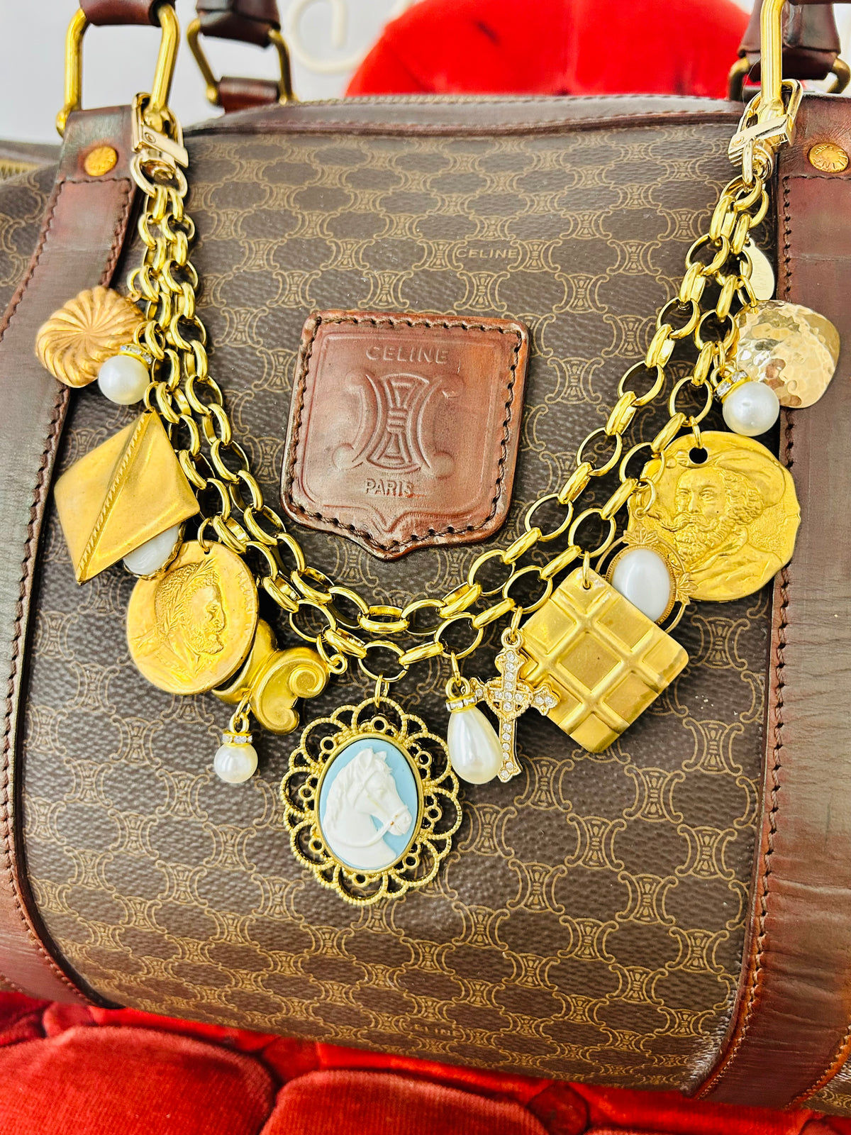 OOAK Authentic Vintage Céline Macadam 48-Hour Boston Travel Bag w/ Removable LS Custom Bag Chains