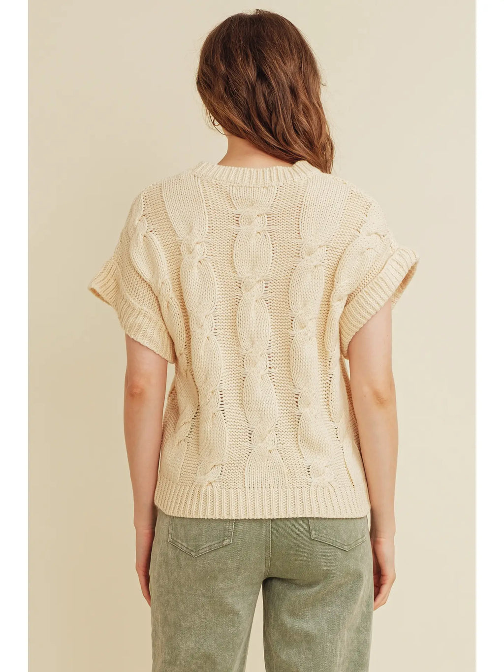 CABLE KNOT SHORT SLEEVE SWEATER