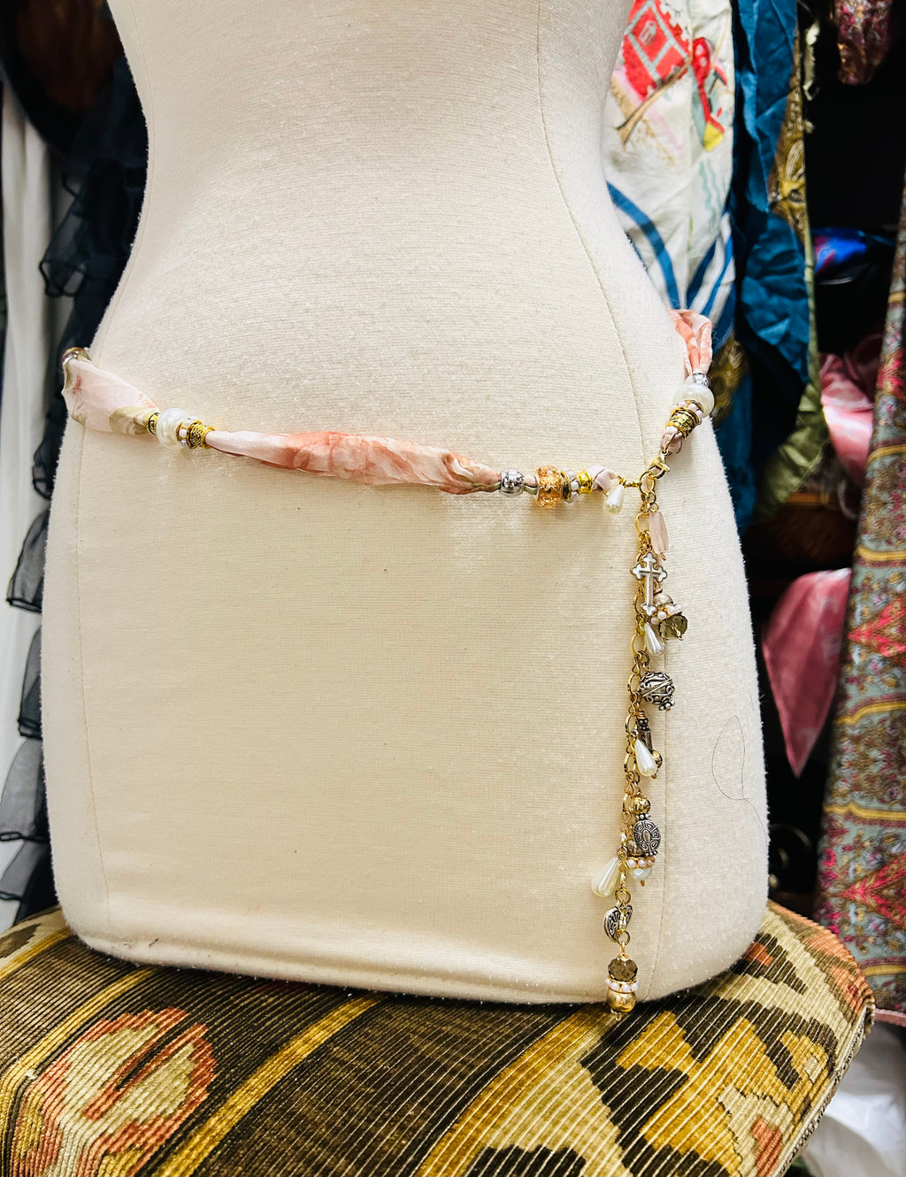 OOAK Floral Chiffon Necklace or Waist Chain