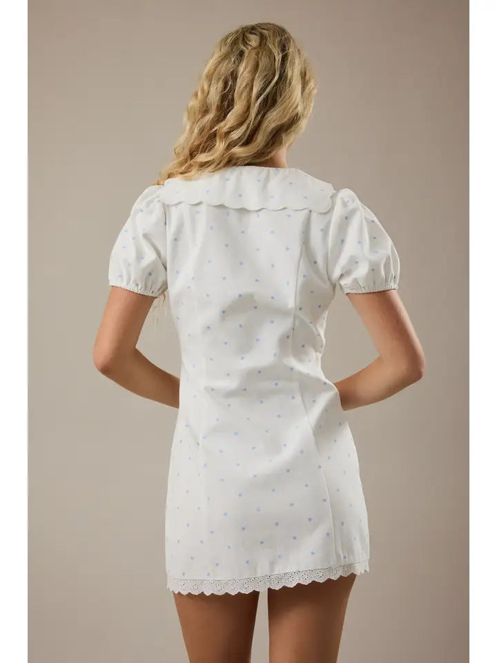 Puff Sleeve V-Neck Collared Button Down Mini Dress