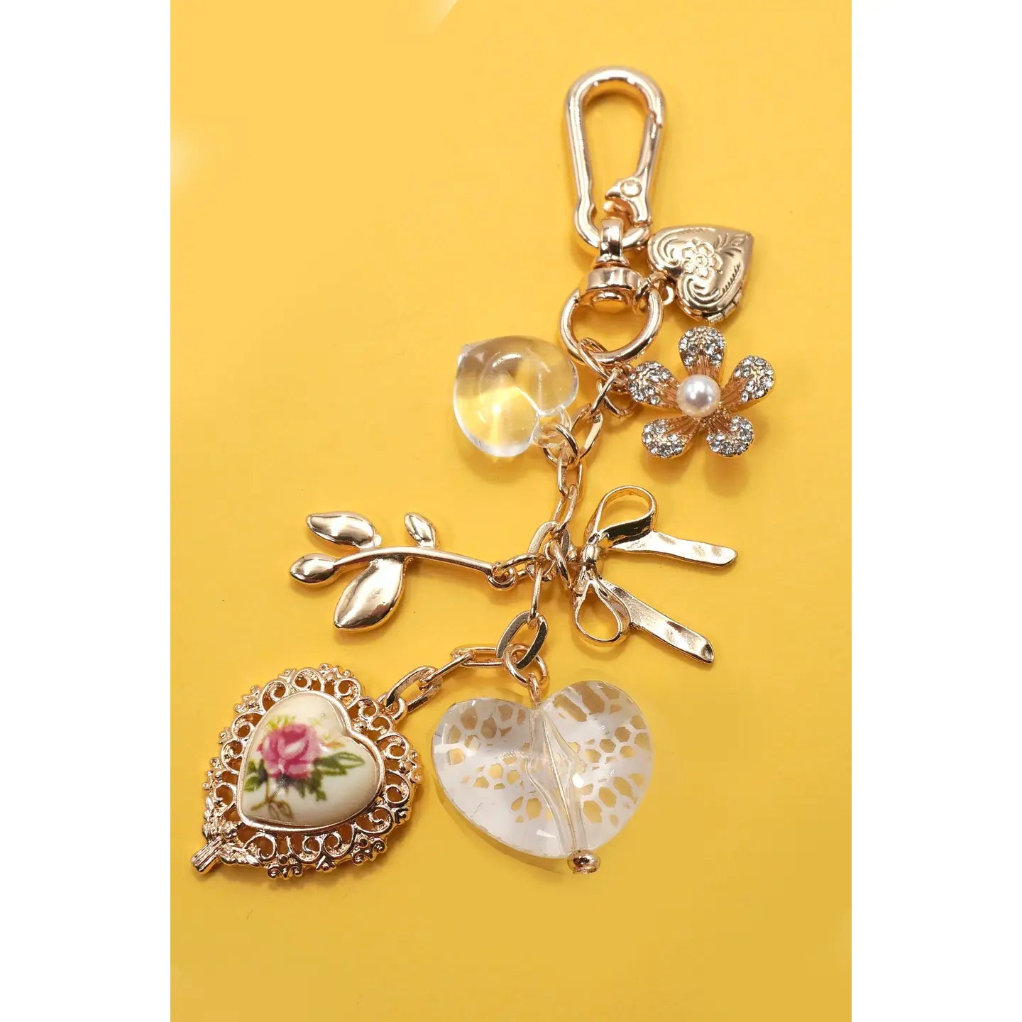 Porcelain Lace Heart Floral Bag Charm