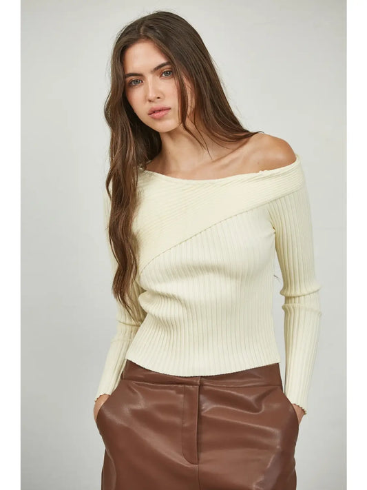 Ribbed Sweater Cold Shoulder Top