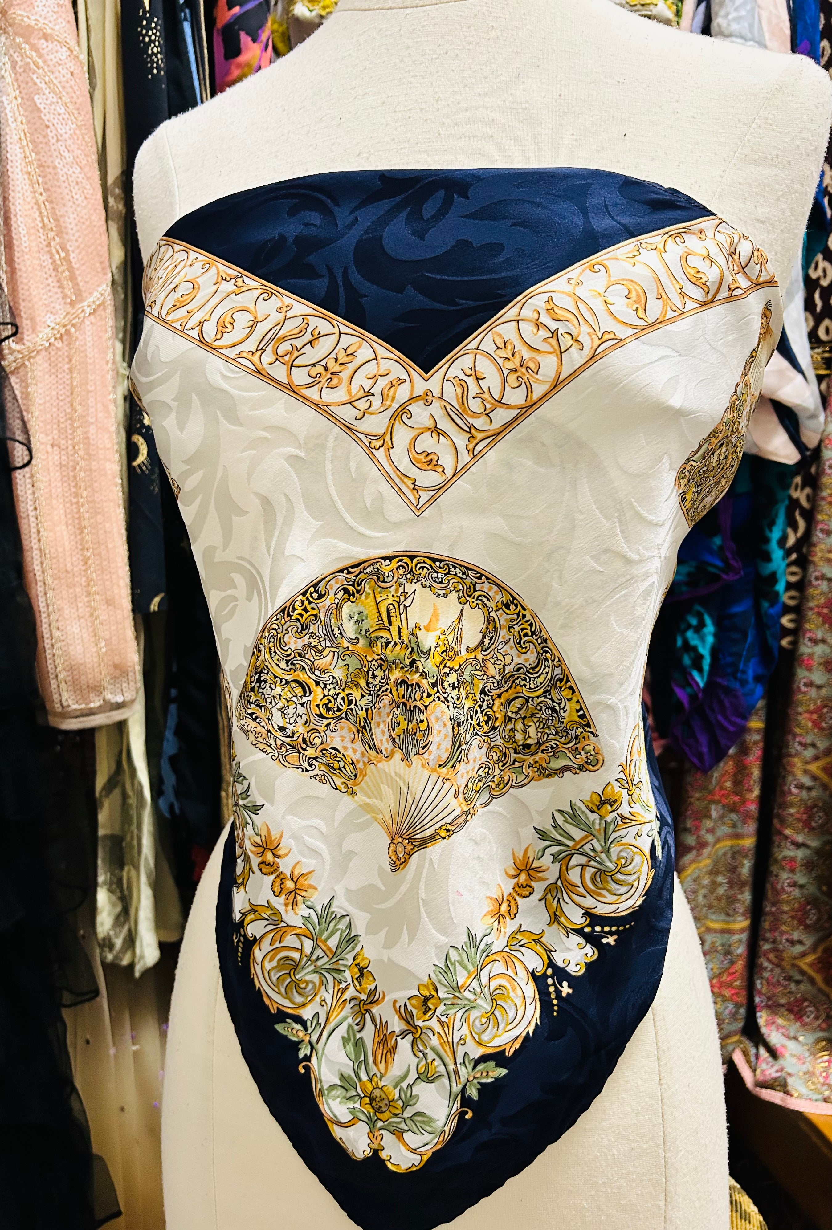 OOAK Fan Print Silk Scarf Top