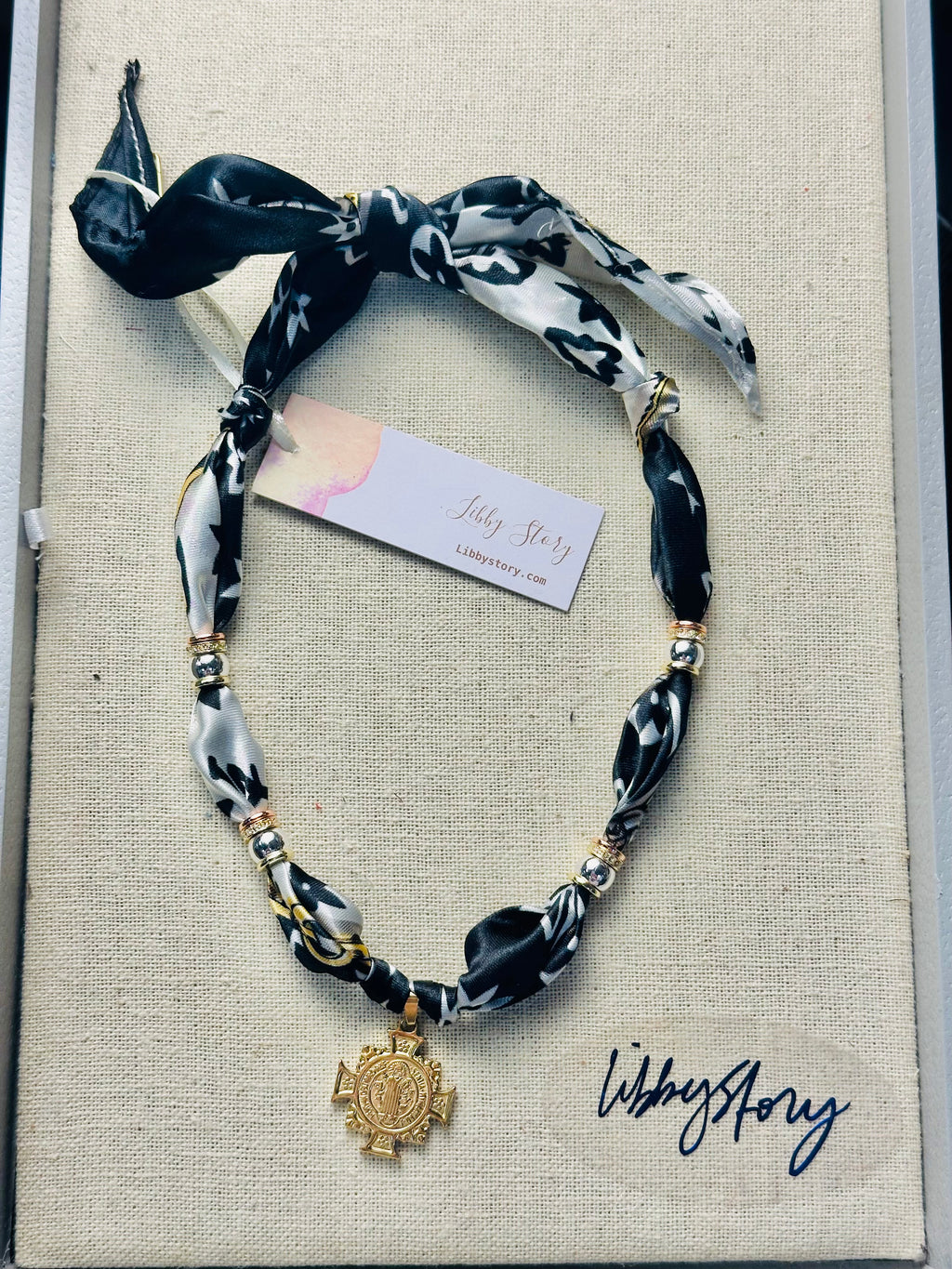 Beaded Satin Scarf Pendant Necklace