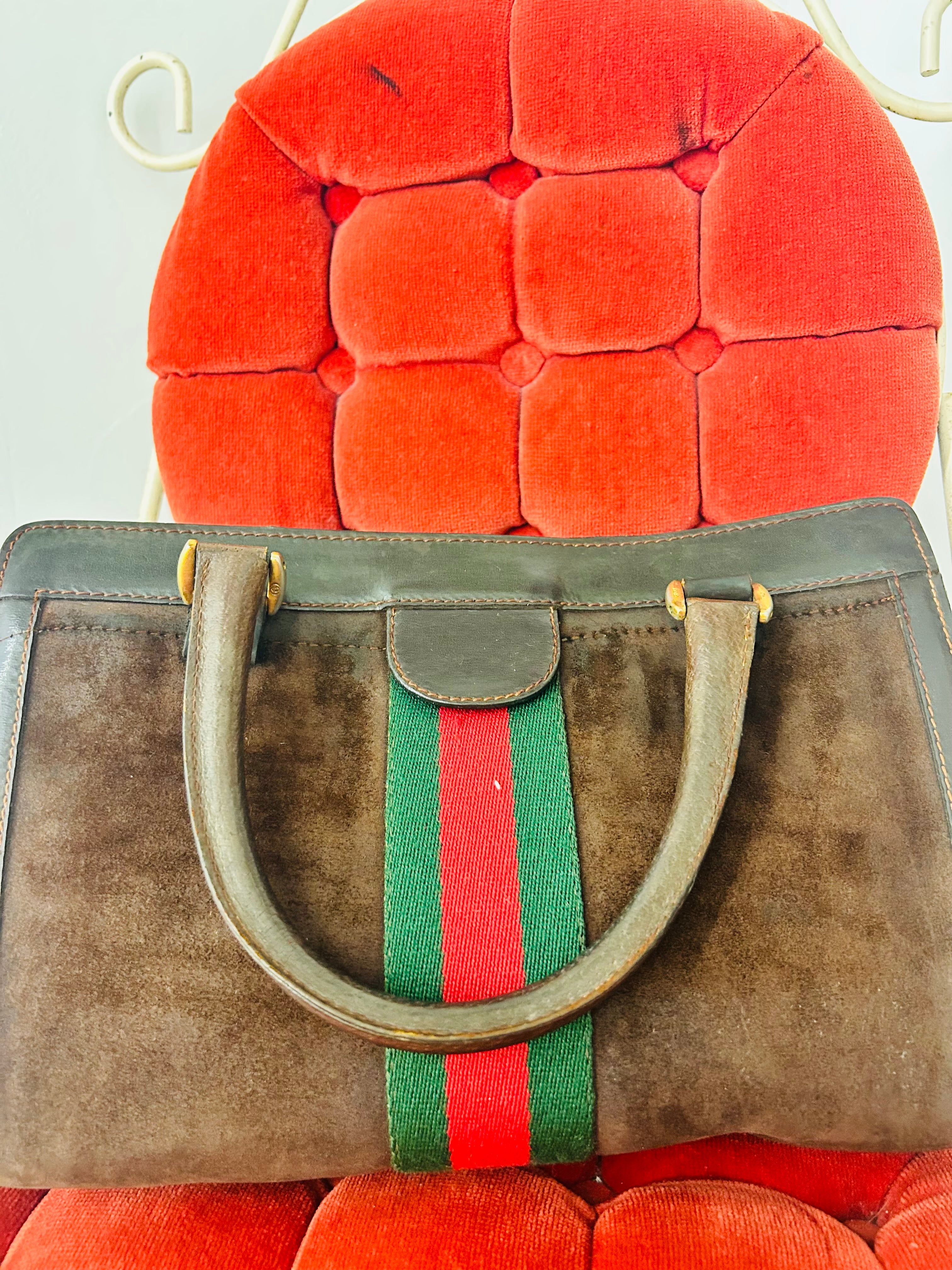 OOAK Authentic Vintage Gucci Suede Web Clutch–Turned–Top Handle Bag w/ Handmade Libby Story Charms