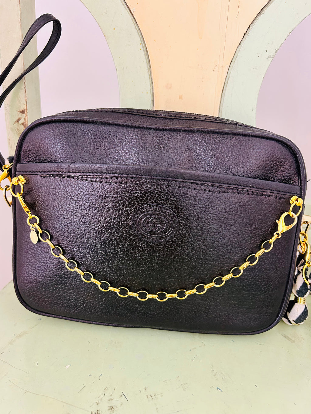 OOAK Vintage Gucci Clutch with Handmade Fabric Bag Strap