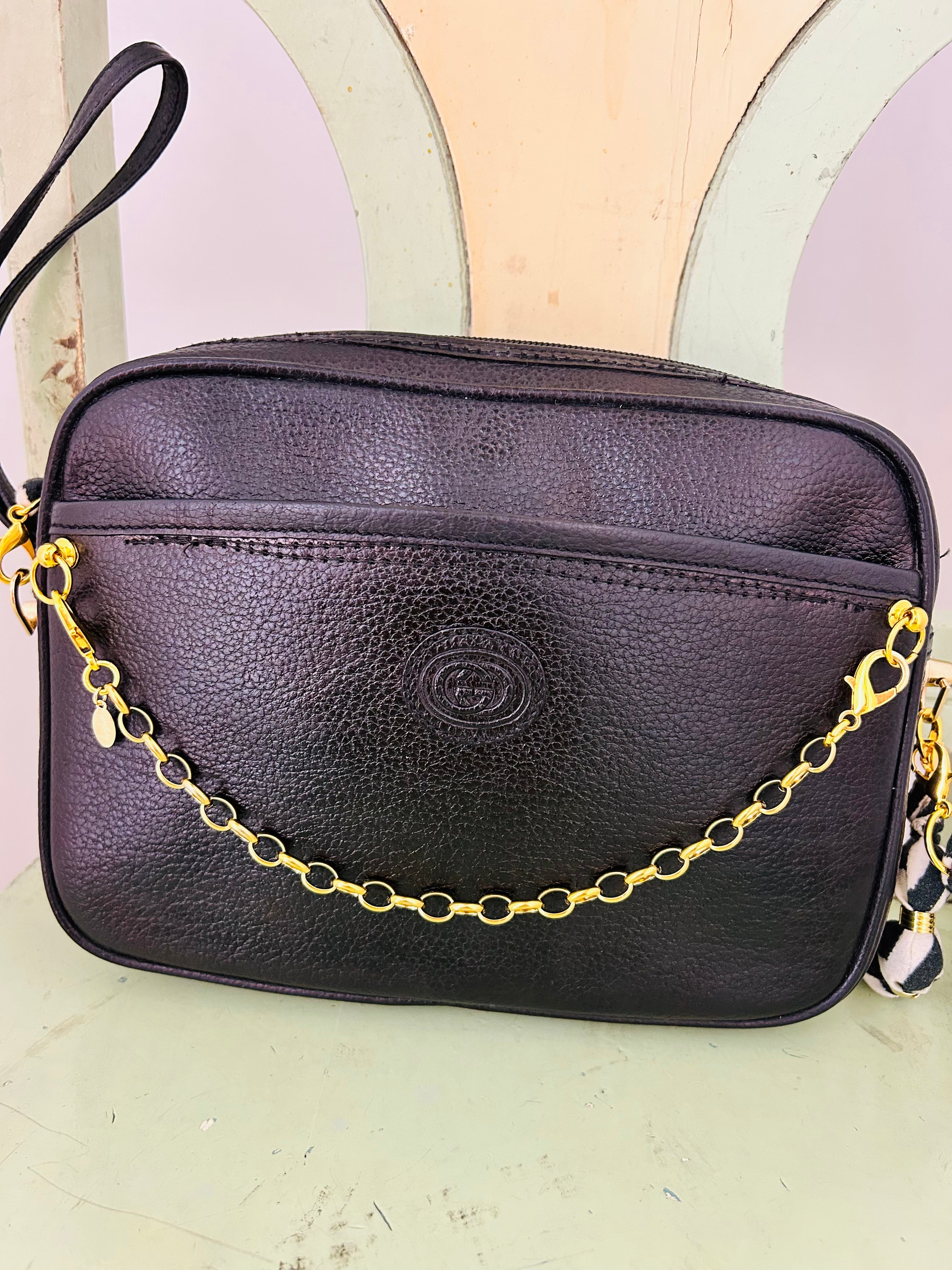 OOAK Vintage Gucci Clutch with Handmade Fabric Bag Strap