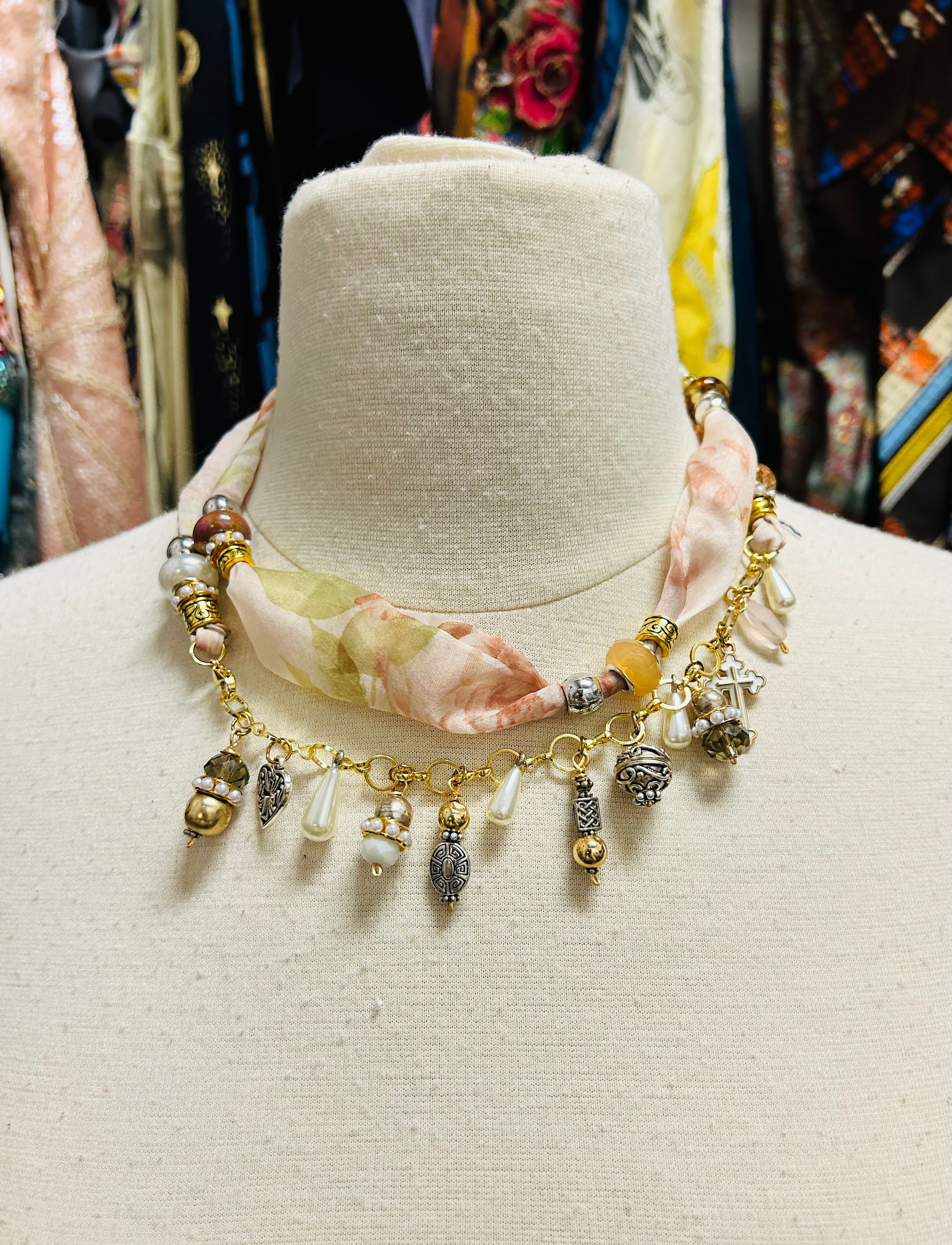 OOAK Floral Chiffon Necklace or Waist Chain