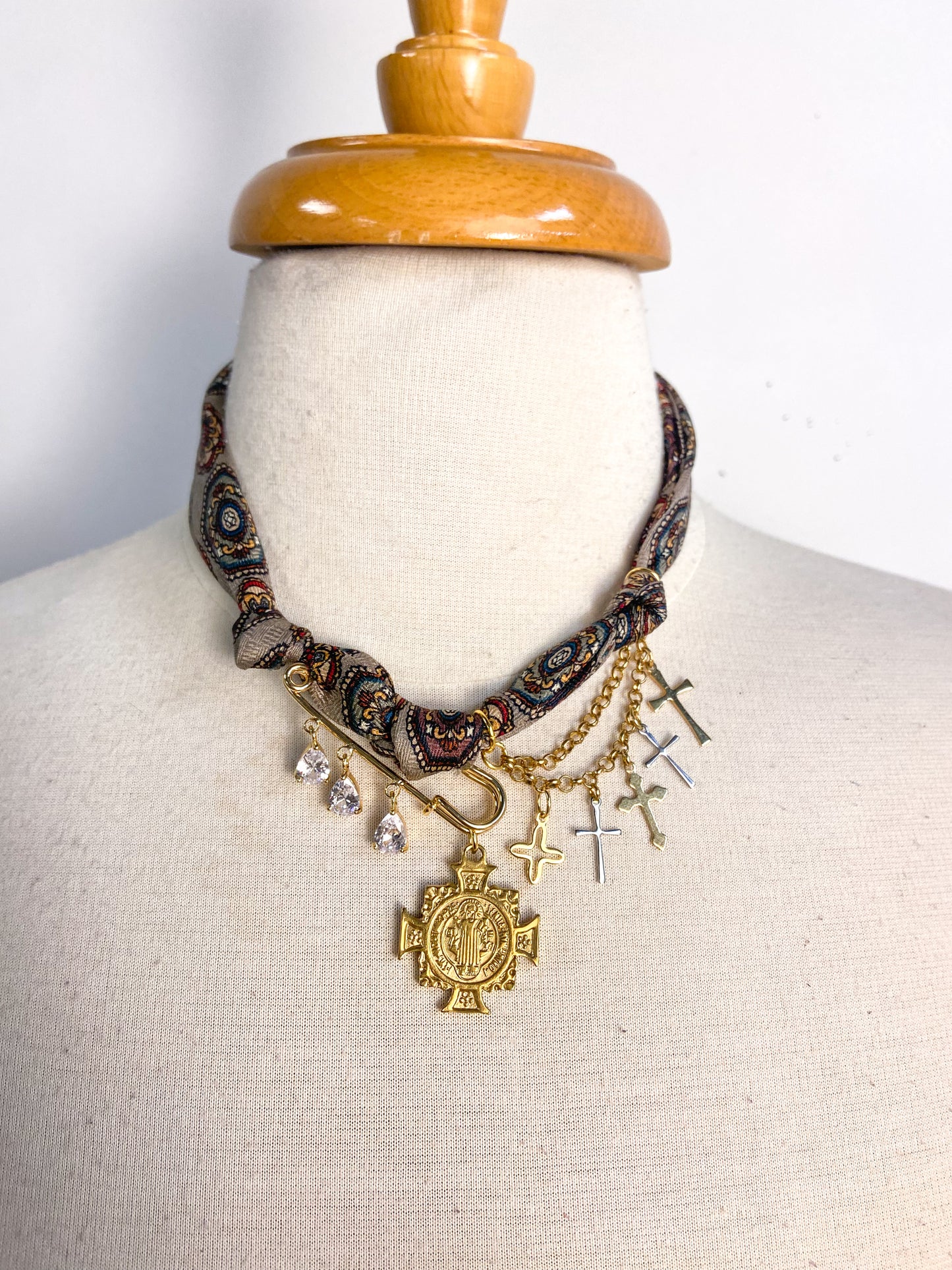 Gold Plated Brass Cross pendant and Charms