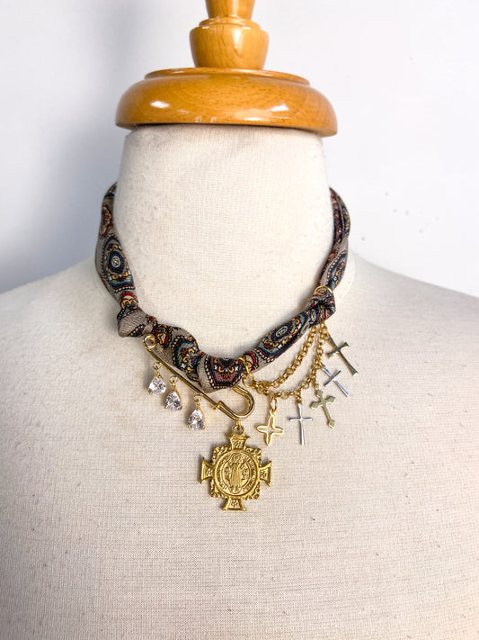 Gold Plated Brass Cross pendant and Charms