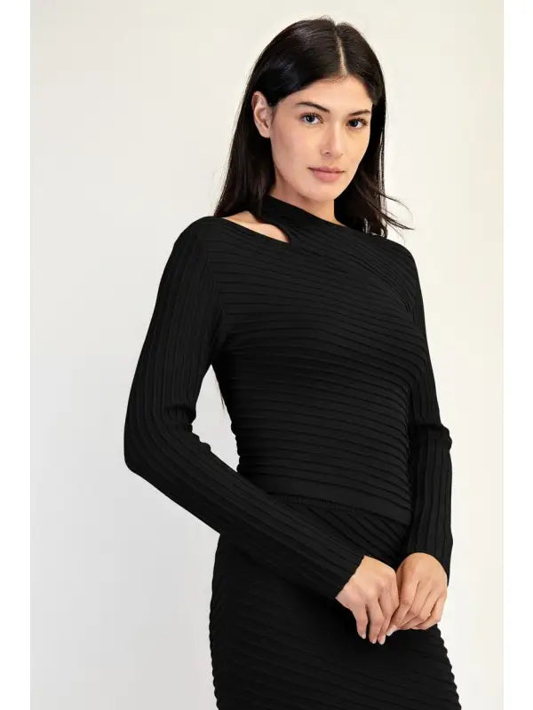 Asymmetric Cut-Out Sweater Top