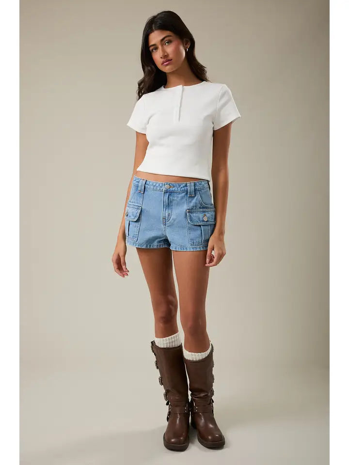 Denim Low Rise Pocket Micro Shorts