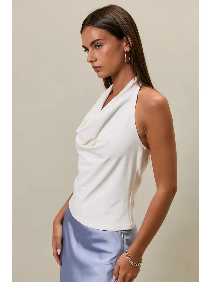Cowl Neck Ruched Halter Top