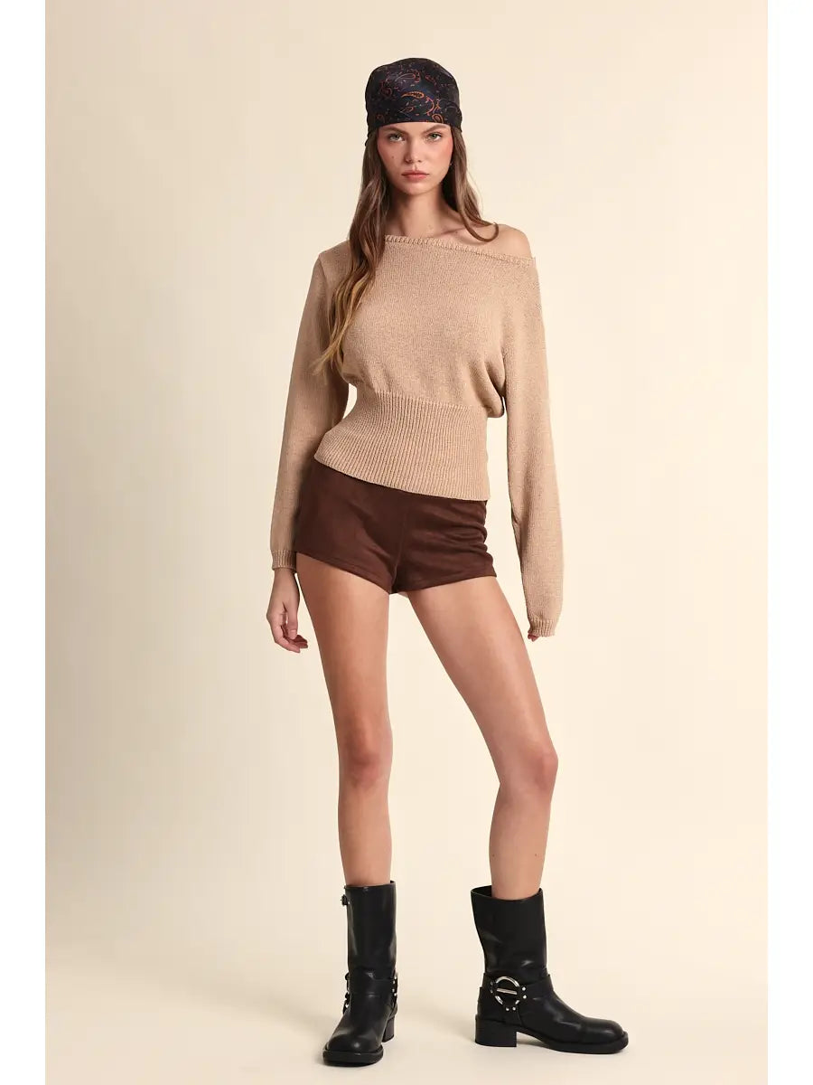 STM Fit-in Waistline One-Shoulder Knit Sweater Top