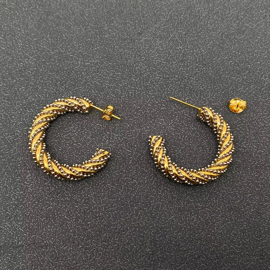 Steel Ball 18K Gold Plated Ss Twist Hoop Earrings