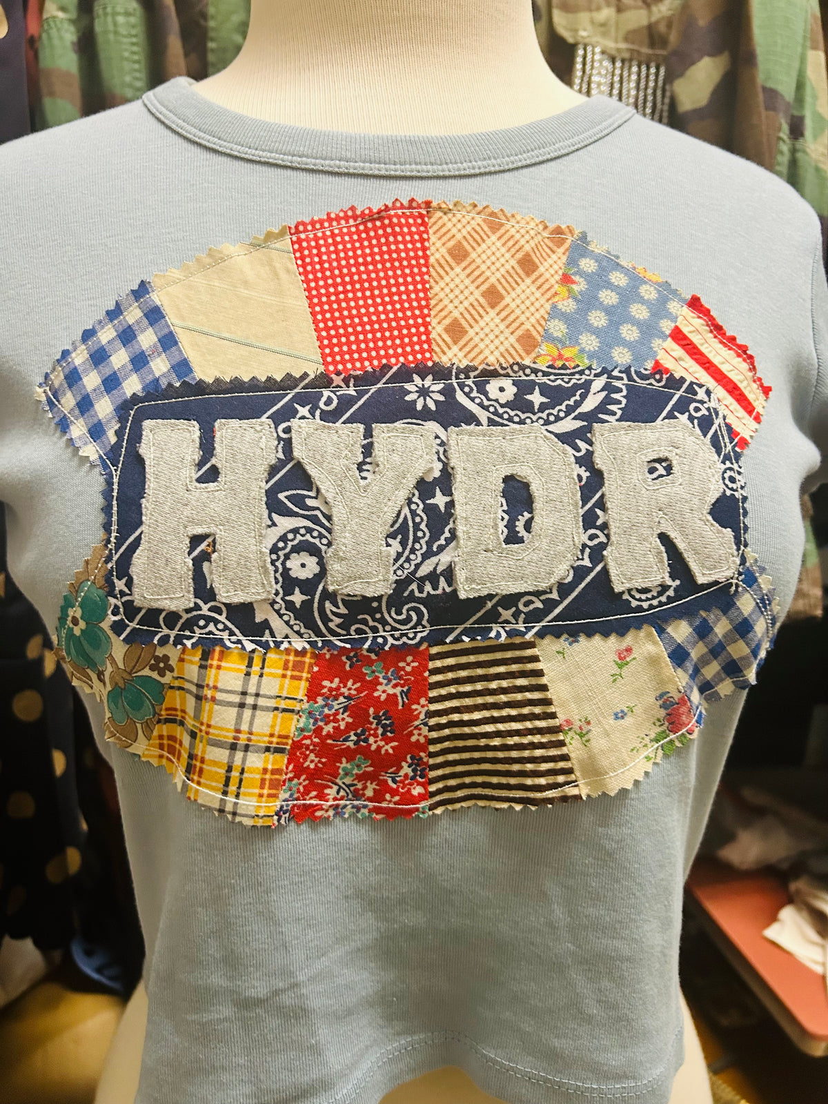 Libby Story “Hell Yeah, Damn Right” Patchwork Cropped Tee