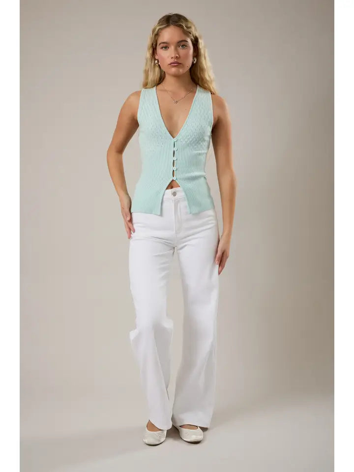 Pointelle with Rib Sleeveless Sweater Top