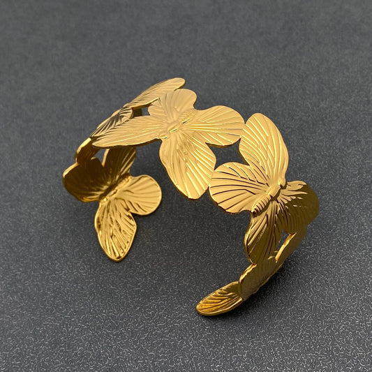 18K Gold Plated Stainless Steel Butterfly Cuff Bangle