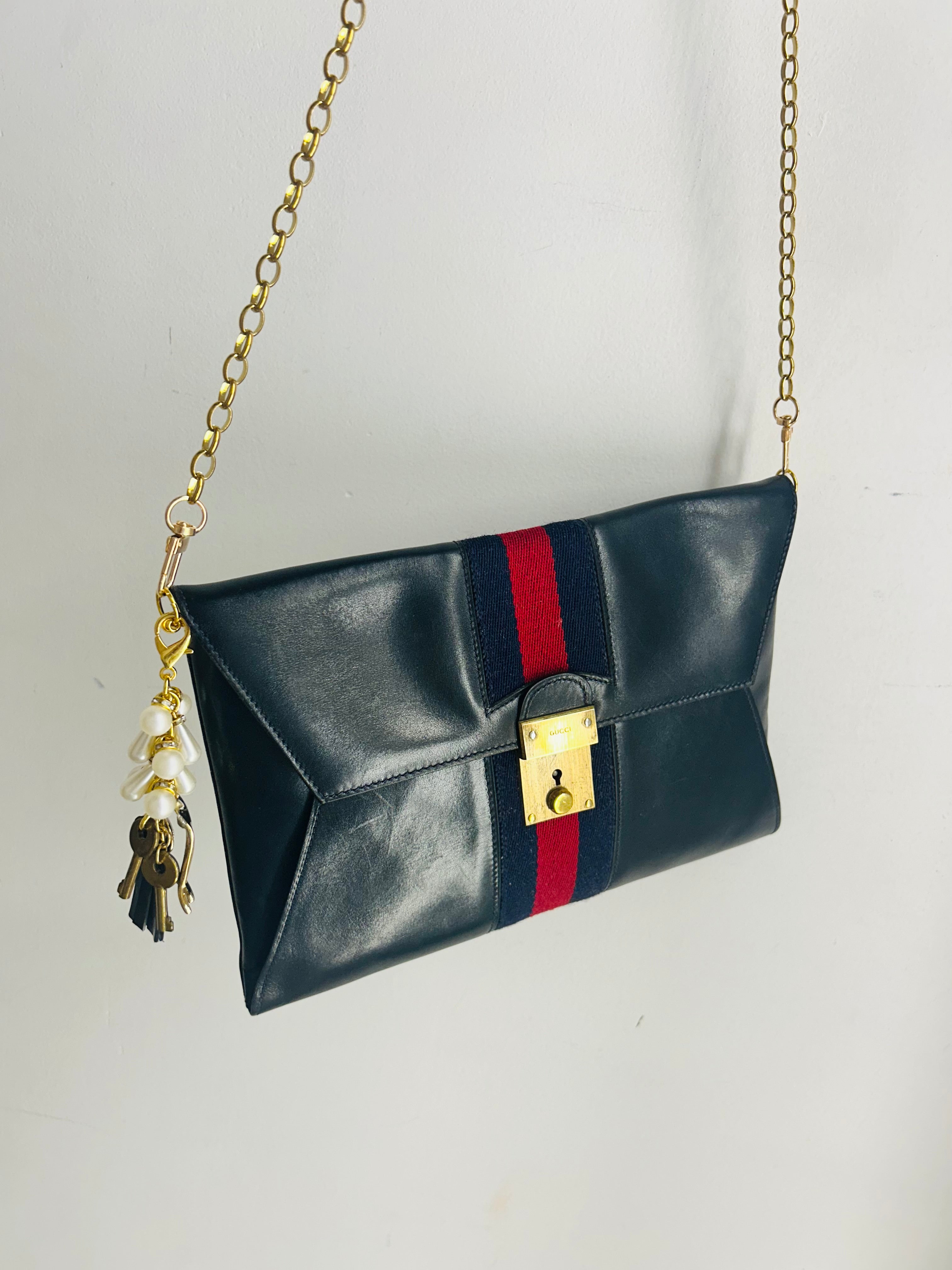 OOAK Navy/Red Vintage Gucci Clutch w/ Lock and Keys