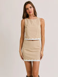 Lace Trim Edge Boat Neck Sleeveless Top