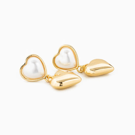 Pearl Heart w/Puffy heart Drop Earrings