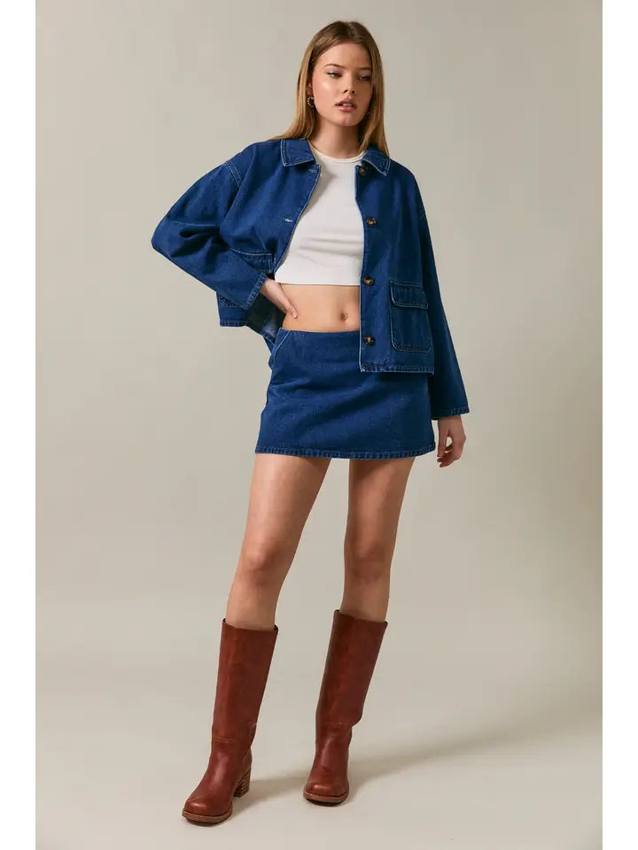 Low Waist Denim Mini Skirt with Invisible Zipper