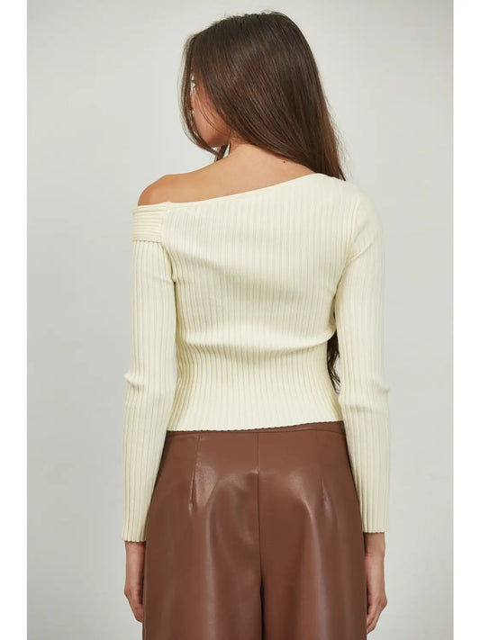 Ribbed Sweater Cold Shoulder Top
