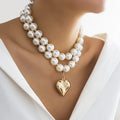 Lustrous Pearl Beaded Layered Heart Necklace