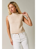 Mock Neck Sleeveless Knit Sweater Top