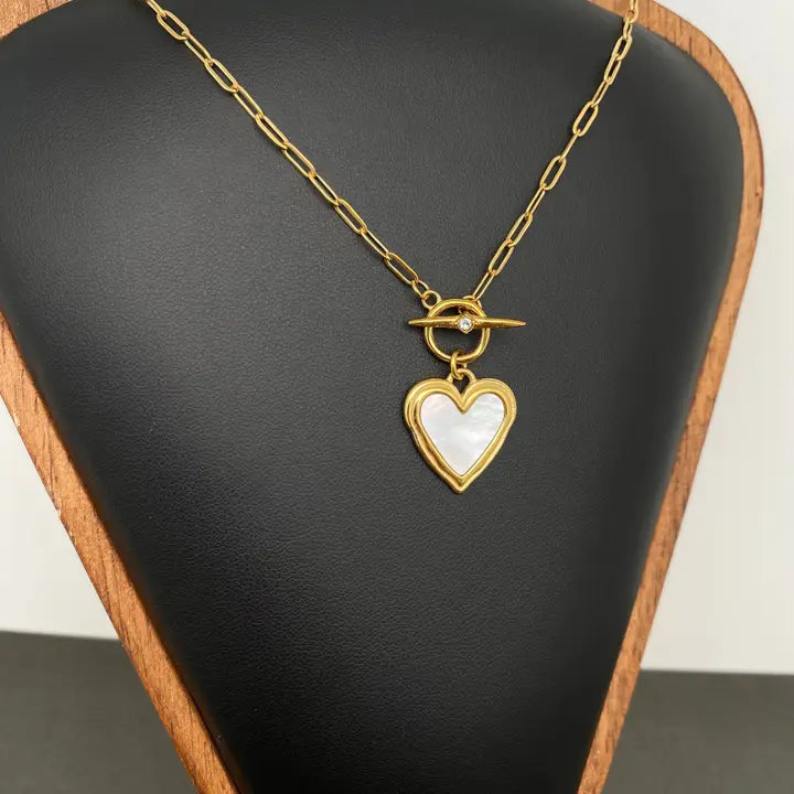 Shell Heart Charm 18K Gold Plated S.Steel Necklace